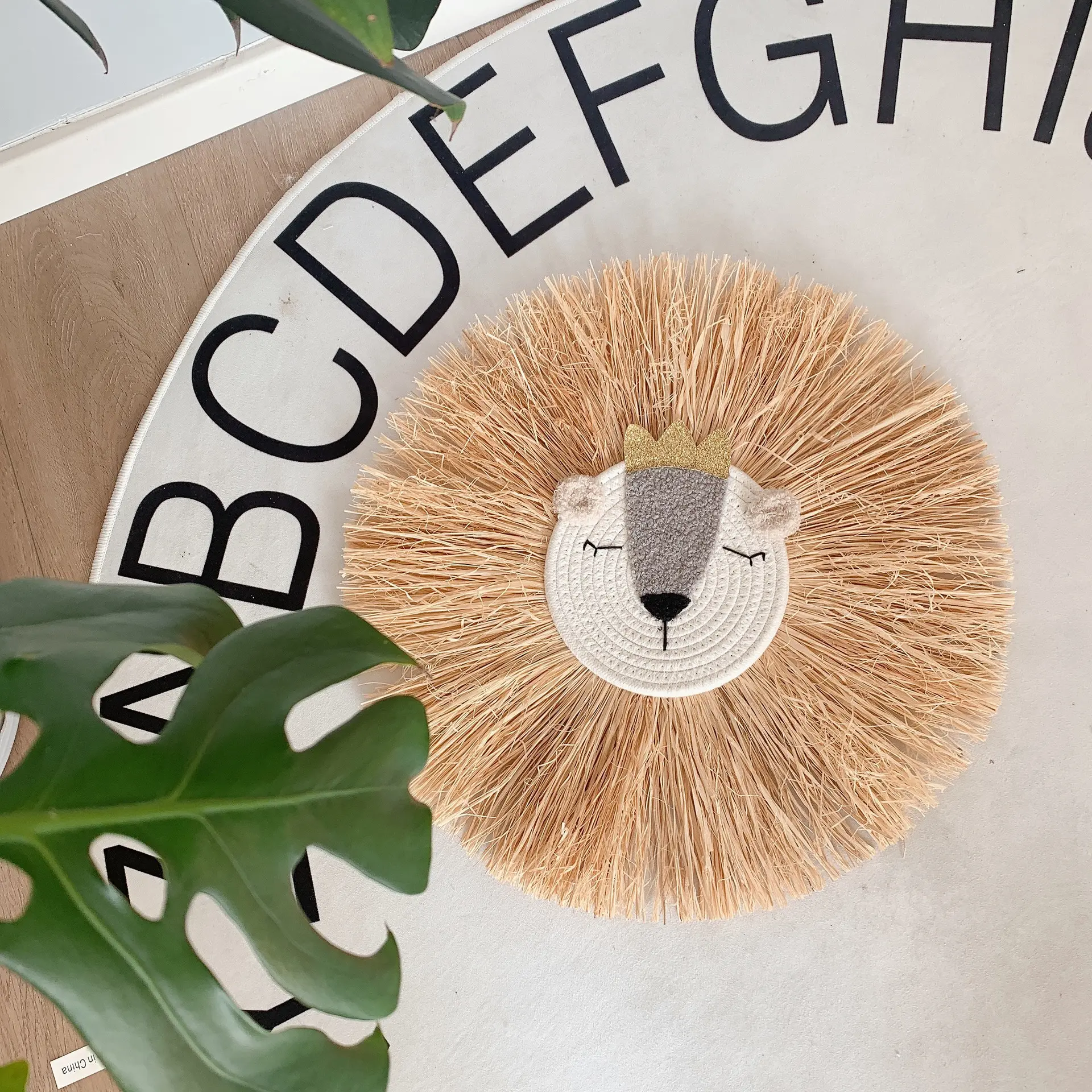 Colgante de cabeza de león para decoración de habitación de niños, adorno de cabeza de Animal tejido de algodón de estilo nórdico