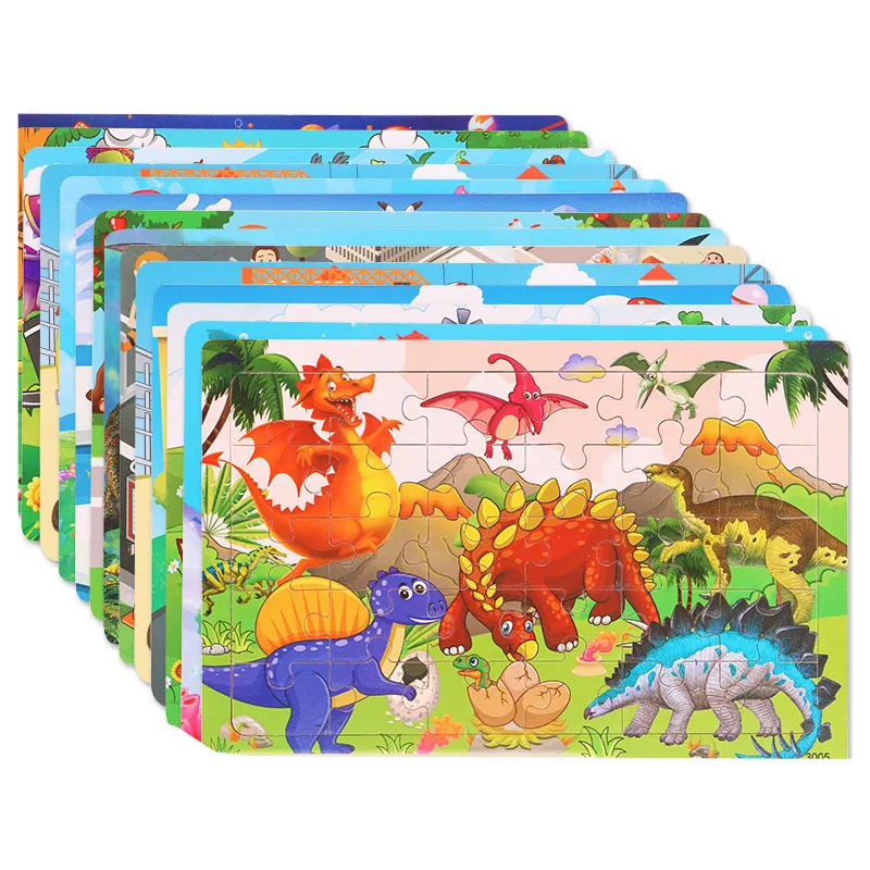 Terlaris 30 Buah Teka-teki Kayu Kartun Teka-teki Kecerdasan Pendidikan Montessori Mainan Puzzle Kayu untuk Anak-anak