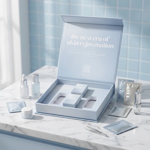 With Custom Brand Logo Premium Light Blue Paper Cardboard Box of Eco-friendly Biodegradable Materials for Skincare <b>Set</b> Packaging - Product Image 3