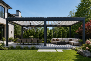 Pérgola moderna RKOVE RK-C3 4*6 con techo de lamas motorizadas, luz LED y ventilador de techo, gazebo de jardín para patio. - Product Image 5