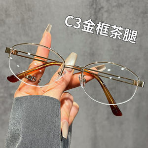 Lunettes de vue demi-cerclées Schever ovales, verres PC, protection anti-radiation et anti-lumière bleue, style vintage unisexe, montures métalliques - Product Image 2