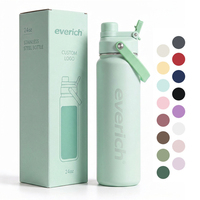 Bouteille d'eau isotherme en acier inoxydable écologique avec couvercle à bouton-poussoir et revêtement en poudre pour une utilisation portable
