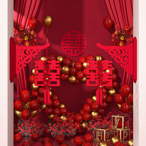 Farol de doble felicidad Magpie para boda, decoración de pared, adorno colgante de tela roja para decoración de habitación de boda - Product Image 4