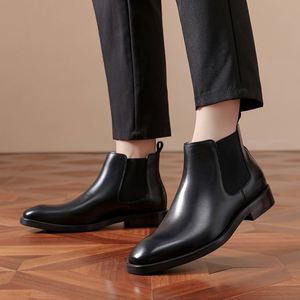 Nouveautés : Bottines Chelsea en cuir de haute qualité pour hommes, chaussures montantes en cuir pour hommes - Product Image 5