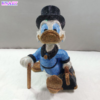Figura de Pato con Incrustaciones de Cristal y Diamantes de Imitación, Pato con Traje Azul y Maletín de Dinero, Decoración de Resina de Lujo para Escritorio, Estilo Pop Art