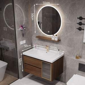 Brown Modern <b>Bathroom</b> Vanity Unit Smart Illuminated Rectangle Mirror Side Storage <b>Cabinet</b> <b>Wall</b>-Mounted Melamine Board Lacquer - Product Image 5
