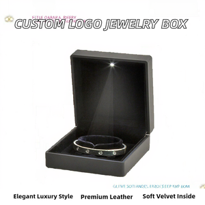 Boîte à bijoux de luxe avec éclairage LED, boîte de rangement noire à couvercle rabattable pour bracelets avec insert en velours pour offrir en cadeau - Product Image 2