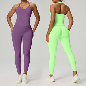 Ensemble 2 pièces de sport pour femme : Haut <span class=keywords><strong>push</strong></span>-<span class=keywords><strong>up</strong></span> sans coutures avec plis avant et <span class=keywords><strong>Legging</strong></span> de yoga froncé aux fesses - Product Image 1
