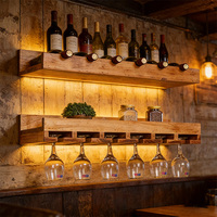 Porte-vin mural moderne en bois massif écologique, meuble de rangement pour bouteilles et verres, vitrine de présentation pour restaurant