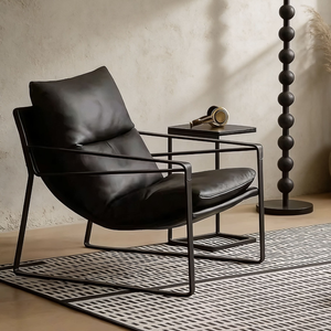 Poltrona Ergonomica <span class=keywords><strong>in</strong></span> <span class=keywords><strong>Pelle</strong></span> Cerata Stile Industriale con Telaio <span class=keywords><strong>in</strong></span> Metallo a U, Cuscino ad Alta Resilienza, Poltrona Singola Compatta - Product Image 3