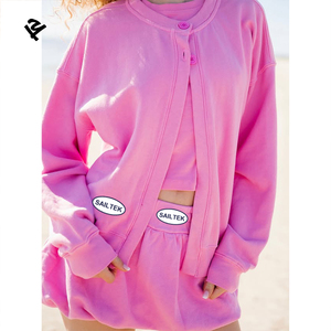 Cardigan <span class=keywords><strong>Oversize</strong></span> <span class=keywords><strong>Rosa</strong></span> Personalizzato con Bottoni, Manica Lunga, Stile Streetwear Casual, <span class=keywords><strong>Felpa</strong></span> in Cotone per Donna - Product Image 1