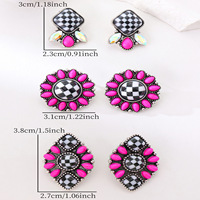 Boucles d'oreilles turquoise style occidental à motif damier pour elle, forme diamant noir et blanc avec clous turquoise