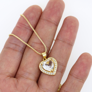 Collana con Ciondolo a Cuore Delicato Placcato Oro 18K, Catena con Perline e Zirconi Multicolore, Gioielli alla Moda per Donne e Ragazze - Product Image 3