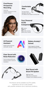 Gafas Inteligentes AG01 con IA ChatGPT/Gemini, Cámara Meta, Traducción, Estuche <span class=keywords><strong>de</strong></span> Carga, Transferencia WIFI, Llamadas <span class=keywords><strong>de</strong></span> Voz BT, Grabación <span class=keywords><strong>de</strong></span> Video - Product Image 5