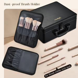 Travel <b>Makeup</b> Organizer <b>Case</b> with Mirror PU Leather Cosmetic Train <b>Case</b> with Adjustable Dividers and Brush Holder Make up Box - Product Image 4