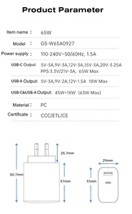 Enchufe australiano GaN Black Tech, adaptador de 2 puertos PD + QC, nuevo producto portátil, 65W, cargador superrápido - Product Image 5