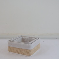 Ensemble de paniers de rangement carrés en bambou naturel avec doublure en tissu, organisateur pour la maison