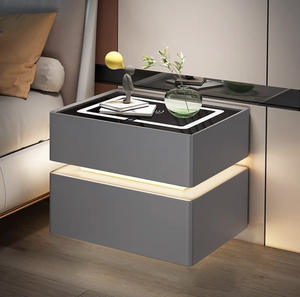 Mesita de noche de hotel multifuncional con carga inalámbrica minimalista de lujo, mesita de noche inteligente, almacenamiento de dormitorio, luz de madera maciza - Product Image 4