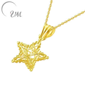 สร้อยคอจี้ทองคำแท้ 18K สีเหลืองทอง ดีไซน์โซ่แบบเชื่อมต่อกัน รูปดาวโปร่ง สำหรับผู้หญิง แฟชั่นทันสมัย เหมาะสำหรับงานแต่งงาน ฉลองครบรอบ ครบรอบสามปี - Product Image 1