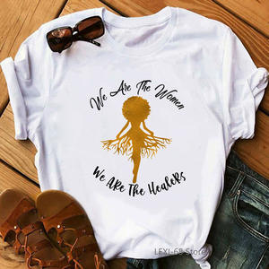 T-<span class=keywords><strong>shirt</strong></span> imprimé tendance Kawaii Melanin pour femme, <span class=keywords><strong>avec</strong></span> motif graphique amusant de fille africaine aux cheveux bouclés, esthétique - Product Image 6