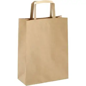 Customized Fashion Recycled Brown Kraft Packaging Paper Bag Paper Shipping Bag With Flat Handle Rigid shopping paper bag