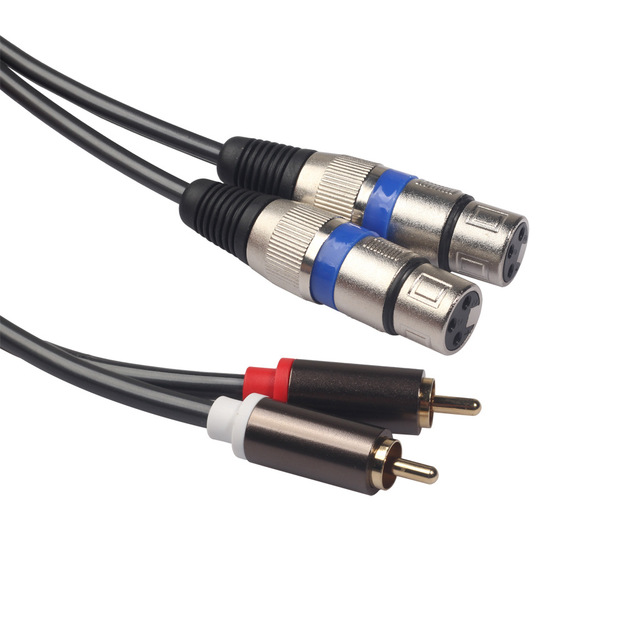 Cross-border Supply Gold-plated Head Double Lotus Male RCA to Dual XLR Female Mixing Console DJ Audio Cable 1.5 Meters Long