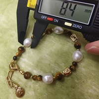 Bracelet en œil de tigre et perles d'eau douce baroques - Longueur réglable, bijoux vintage bohèmes