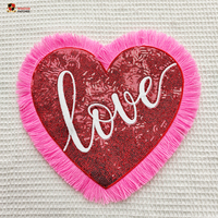 Patchs thermocollants personnalisés en gros pour la Saint-Valentin, motif cœur à sequins et pompon en chenille, grand format pour vêtements, t-shirts, sweats à capuche et vestes