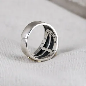 Anillo Cruzado Dorado de Plata de Ley S925 con Acabado Vintage de BOCAI para Hombre y Mujer, con Diamantes Naturales Martillados de María, Ideal para Fiestas - Product Image 4