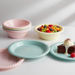 Assiettes de Présentation en Plastique Écologiques Transparentes Bleues et Roses de 13 Pouces – Vente en Gros, Réutilisables, Durables, Qualité Alimentaire, Design Contemporain - Product Image 1