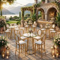 Table de bar ronde en verre et acier inoxydable doré de haute qualité pour mariage, banquet, événement, location de mobilier, fournisseur en gros