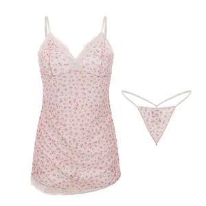 Ropa interior de malla con estampado de flores para mujer y pijamas de dormir con decoraciones de encaje y lazo precio al por mayor - Product Image 1