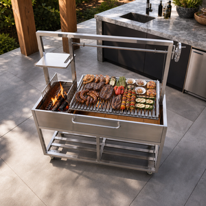 <span class=keywords><strong>Barbecue</strong></span> au charbon de bois de style Santa Maria en acier inoxydable <span class=keywords><strong>avec</strong></span> levage manuel à manivelle et grille réglable - Product Image 3