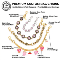 Chaîne de sac personnalisée en métal robuste et tendance avec pendentif cœur fleur émaillé, décoration mignonne et réglable pour sac à main