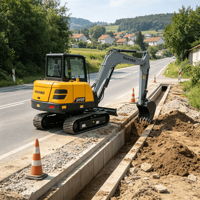 Excavatrice sur chenilles robuste de 6 tonnes, 49 CV de puissance, pour travaux de terrassement, défrichement et installation de pipelines
