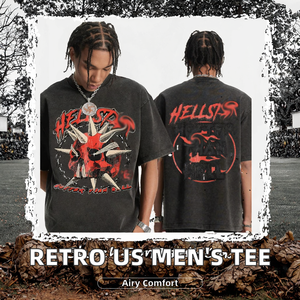 Trending US Stock <b>Retro</b> <b>Men's</b> Casual T-<b>Shirt</b> 100% Cotton Washed Fabric 300 Grams Breathable Short Sleeve Character All-Match - Product Image 2