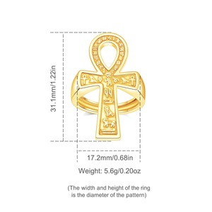 Ultima moda 925 in argento Sterling placcato in oro 18K gioielli religiosi egizi Ankh forma di croce anelli aperti per uomo o donna - Product Image 2