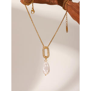 Mystara लोकप्रिय नया ट्रेंडी कॉलम बारोक मोती हार उच्च अंत ओ-आकार के स्वेटर चेन सफेद मोती पेंडेंट स्टेनलेस स्टील - Product Image 1