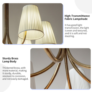 Lámpara de Araña Vintage para Decoración de Vestíbulo de Hotel, de Latón Sólido con Pantalla de Tela Plegada, 6 Luces LED, Estilo Rústico, Colgante de Cadena, Latón Austriaco - Product Image 3