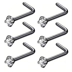 5 pièces/ensemble acier chirurgical L forme nez boucles d'oreilles cristal <span class=keywords><strong>narine</strong></span> <span class=keywords><strong>Piercing</strong></span> torsion nez anneau nez boucles d'oreilles bijoux pour femmes hommes - Product Image 2
