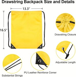 210D Polyester <b>Drawstring</b> <b>Backpack</b> Bag Promotional String Cinch for Swimming Sports Waterproof Foldable Portable - Product Image 3