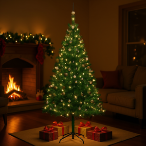 Árbol de Navidad Artificial Verde Preiluminado de 94.5 Pulgadas con Luces LED Blancas Cálidas para Interiores con Juego de Bolas - Product Image 2