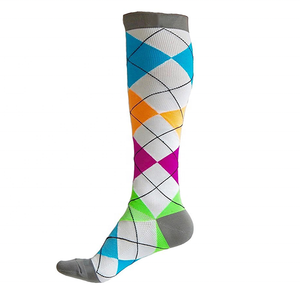 Chaussettes de compression pour hommes, chaussettes longues à carreaux colorés, chaussettes de course à pied, chaussettes <span class=keywords><strong>fantaisie</strong></span> en diamant - Product Image 3