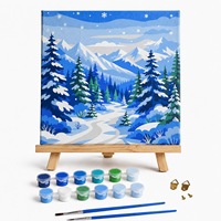 Kit de Peinture sur Toile pour Enfants, Peinture par Numéros DIY, Paysage Imprimé, Dessin Animé, 20x20cm, Coffret Cadeau Coloré