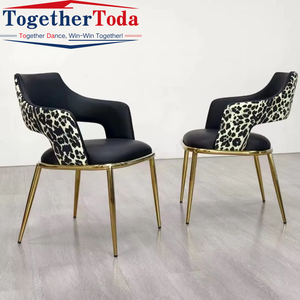 Silla de Comedor de Cuero Negro con Estampado de Leopardo, Moderna y de Alta Gama, para Hotel, Hogar, Oficina y Sala de Estar, con Acero Inoxidable Dorado, Venta al Por Mayor - Product Image 2