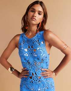 <span class=keywords><strong>Vestido</strong></span> <span class=keywords><strong>Azul</strong></span> de Ganchillo <span class=keywords><strong>para</strong></span> Mujer Estilo Bohemio Playero con Calado sin Mangas Ropa de Crochet Hueca <span class=keywords><strong>para</strong></span> la <span class=keywords><strong>Playa</strong></span> - Product Image 3