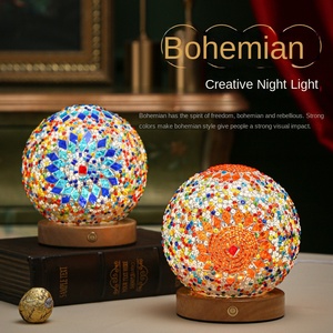 Bohemian Mosaic Ball Glass <b>Light</b> Turkish Style Glass Crystal Lamp Retro Art Decor Children Night <b>Light</b> Bedroom Bedside Lamp - Product Image 2