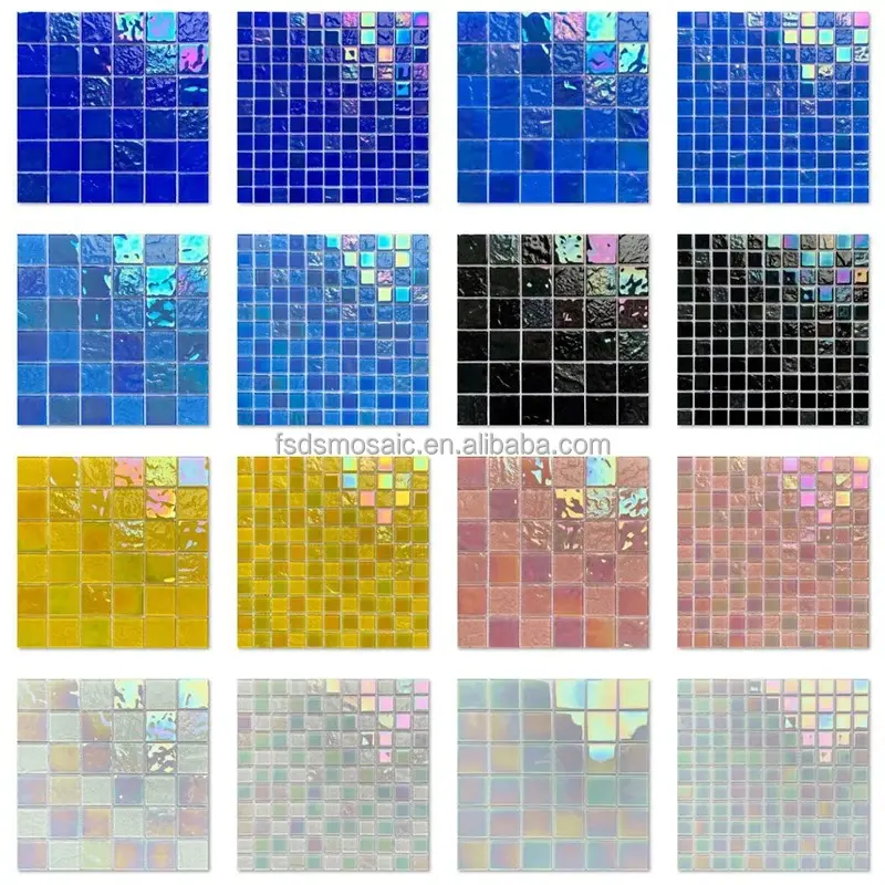 カスタマイズされたスカイブルークリスタルスイミングプールタイル虹色の虹色の壁装飾ガラスモザイクタイル