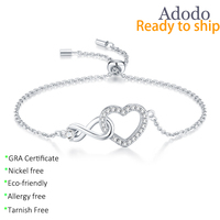 Bracelet chaîne cœur en moissanite certifiée VVS1 couleur D, ajustable, en argent 925, bijoux pour femmes pour la Saint-Valentin