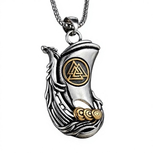 Collar Vikingo Nórdico <span class=keywords><strong>Drakkar</strong></span> para Hombre, Acero Inoxidable, Colgante de Barco Dragón Nórdico, Diseño Valknut, Chapado en Oro, DMP 190 - Product Image 2